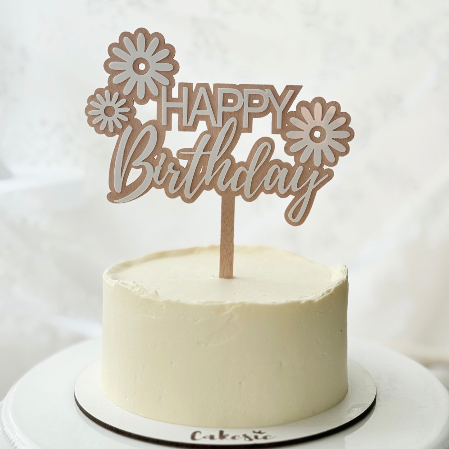 Cake Topper "Happy Birthday" mit Blumen